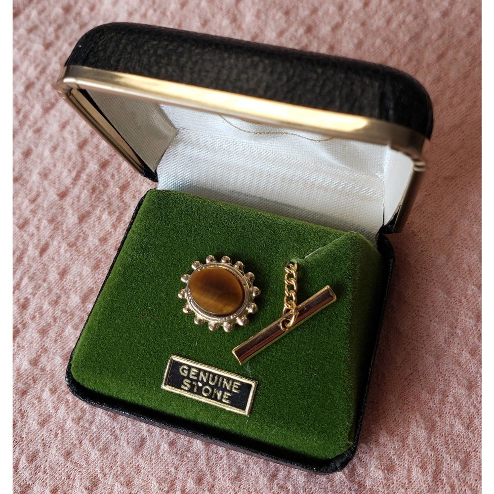 NEW vintage Tigers Eye gold & stone brooch pin LANE